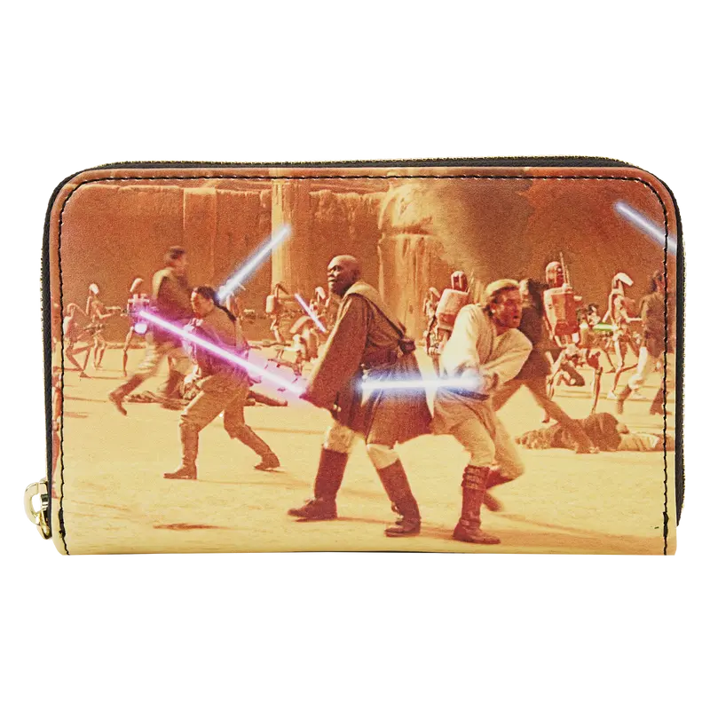 Loungefly Star Wars: Episode II Attack of the Clones Scene Zip Around Wallet, Collectible PU Leather Multi-Compartment Organizer, Collectibles, Metal, One Size