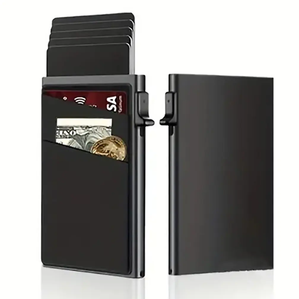 Men's RFID Protection Aluminum Alloy Credit Card Holder - Sleek Design, Ultra-Slim Profile, Automatic Pop-Up, Large Capacity, Durable Money Clip with Cash Pocket for Business Meetings & Travel, Ideal Gift for Fathers