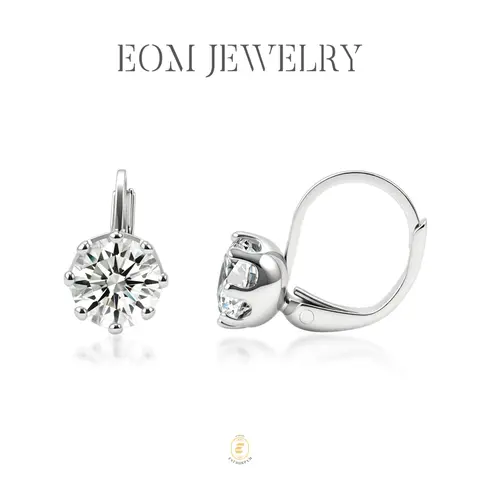 EOM 18K Gold-Plated Moissanite 2ct Crown Solitaire Earrings Silver-Plated Birthday Valentine's Day Wedding Engagement Anniversary Daily Wear Jewelry