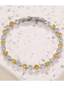 Fashionable Square Colored Zircon Bracelet, Stackable Zircon Hand Chain, Perfect for Daily Wear, Ideal Gift for Friends