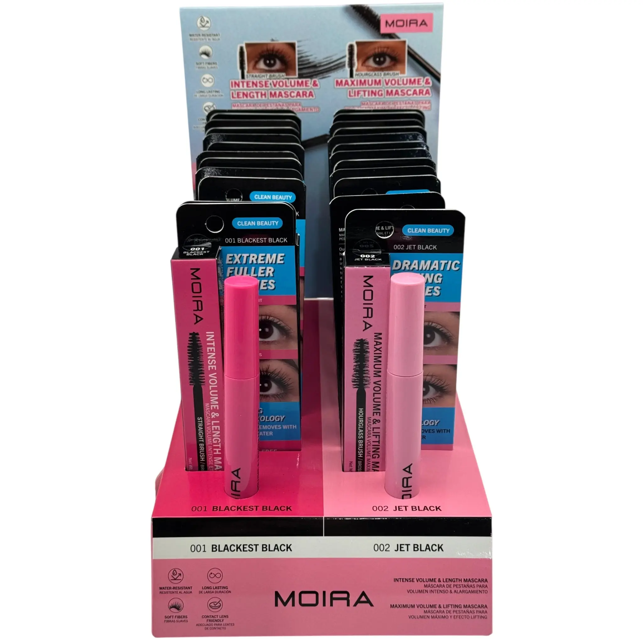 Máscara de Pestañas Volume Moira Beauty - Venta al por Mayor Display 24 Unidades + 2 Probador (MASS)