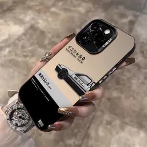 iPhone Case Black Base with Classic Initial D and Minimalist Anime Text for iPhone 17 16 15 14 13 12 11 PRO MAX PLUS AIR and 16E AIR XR XS MAX 7 8 Plus Series