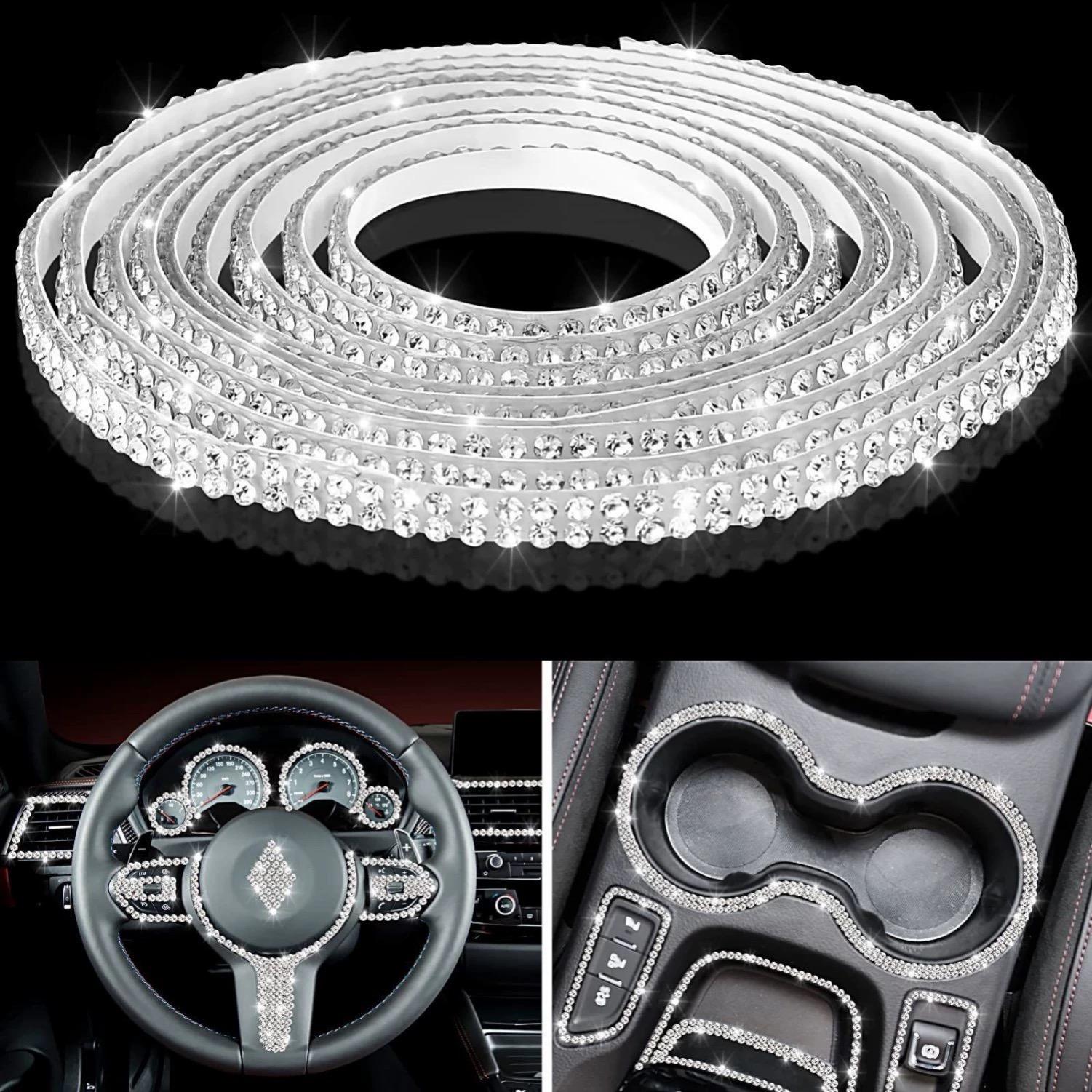 Car Decoration Rhinestone Strip, Self Adhesive Bling Crystal Diamond Trim, Waterproof Auto Interior Decor Accessories 32.8ft