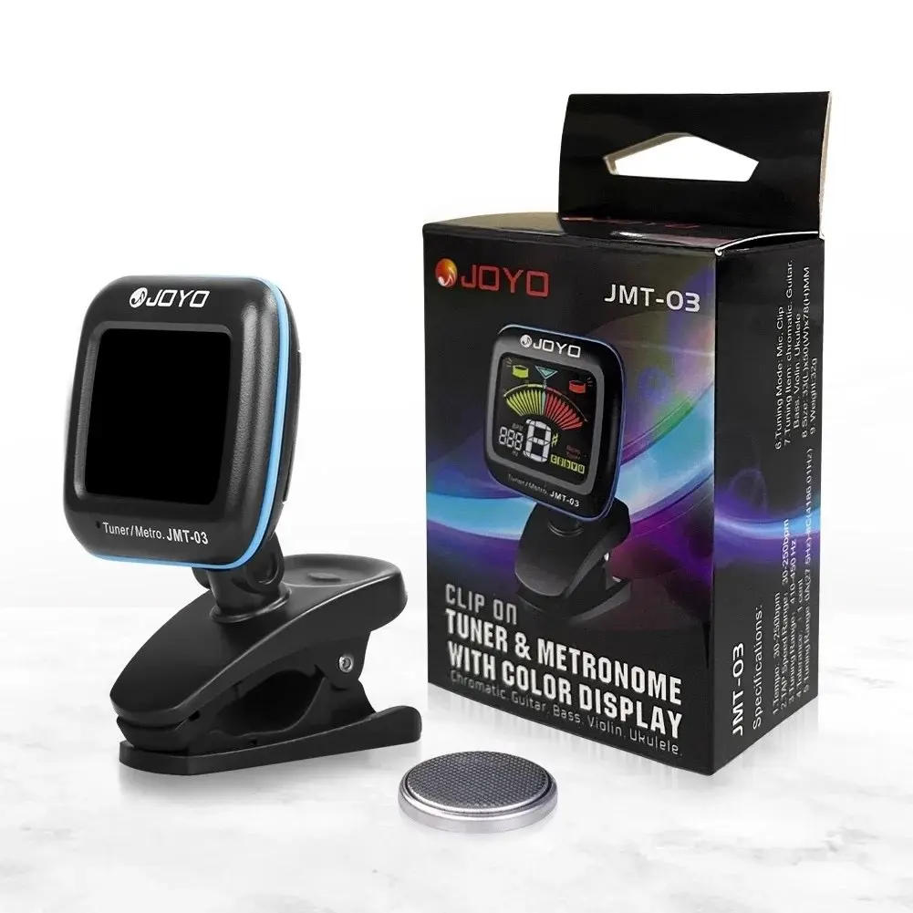 JOYO JMT-03 Accurate Digital Clip-On Chromatic Guitar Tuner for Beginners, Versatile Electronic Tuner with 360-degree Swivel Mechanism, Metronome and Color Display