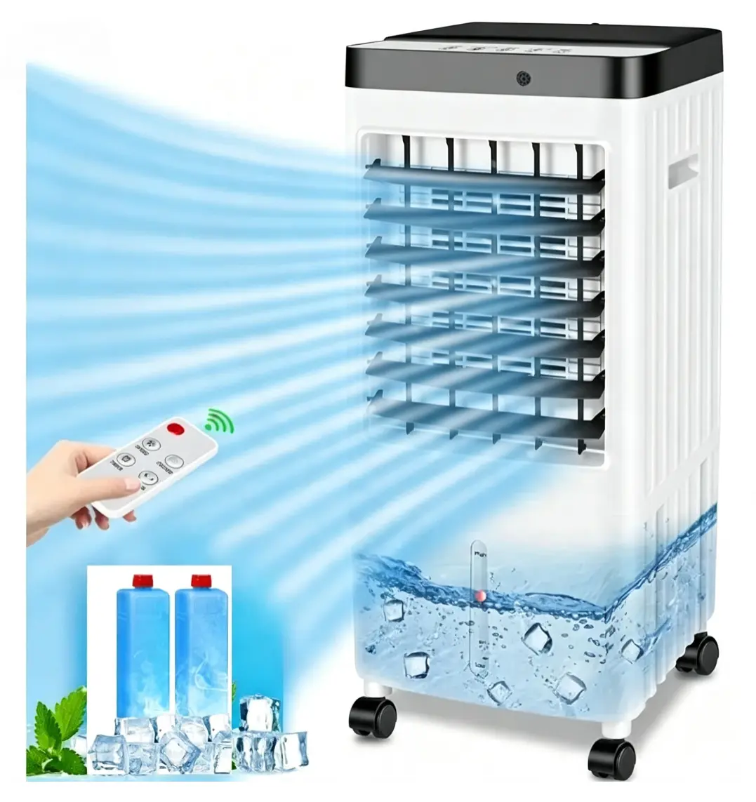 Portable Cooler Fan Air Cooling Fan with Water Ice, [10L Larger Reservoir] Fast Cooling Quiet Evaporative Air Cooler, 3-IN-1 Portable Fan With Remote, 3 Speed Swamp Cooler, Windowless Cooling Air Fan for Room Office