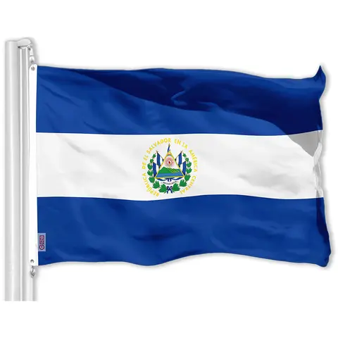 El Salvador Flag 3x5 ft Printed Not Embroidered Polyester, Brass Grommets, Single-Sided by G128