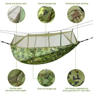 Portable Double Camping Hammock with Mosquito Net – Includes 2 Straps, Fits Two People