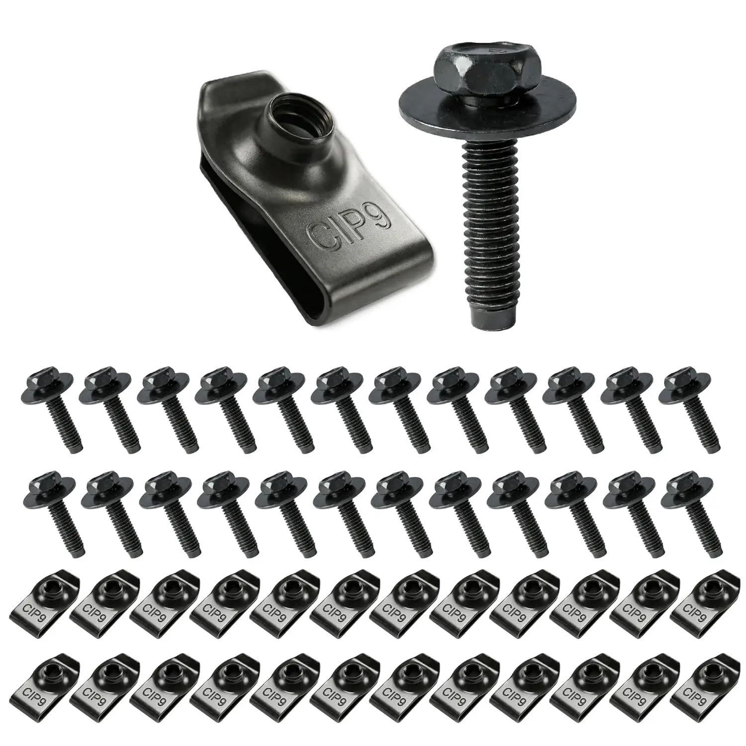 25 Pcs M6x1.0 Automotive Body Bolts/Screws & U-Nut Clips, Universal Engine Splash Shield, Fender Liner,Bumper, Fasteners Kit, Bolts and Body Fastener Clips, Universal Fit