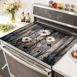 Soft Electronic Stove Panel Protector Pad, Flower Wood Grain Design, Scratch Resistant, Easy to Clean, Multi-Purpose Household Kitchen Cover, Stove Plate