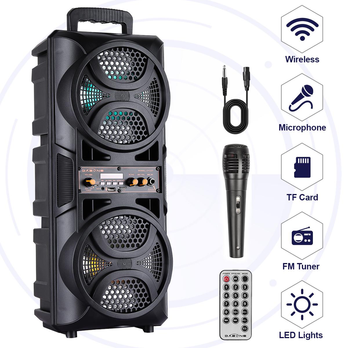 6.5" Dual Portable Wireless BT Speaker - Audio Karaoke Speaker System, Rechargeable Wired Microphone, Remote Control, Vertical LED Lights, FM Radio, Portable Wireless Soundbox, Speakers,back to school,back to school haul 6.5" Dual Portable Wireless BT Speaker - Audio Karaoke Speaker System, Rechargeable Wired Microphone, Remote Control, Vertical LED Lights, FM Radio, Portable Wireless Soundbox, Speakers,back to school,back to school haul