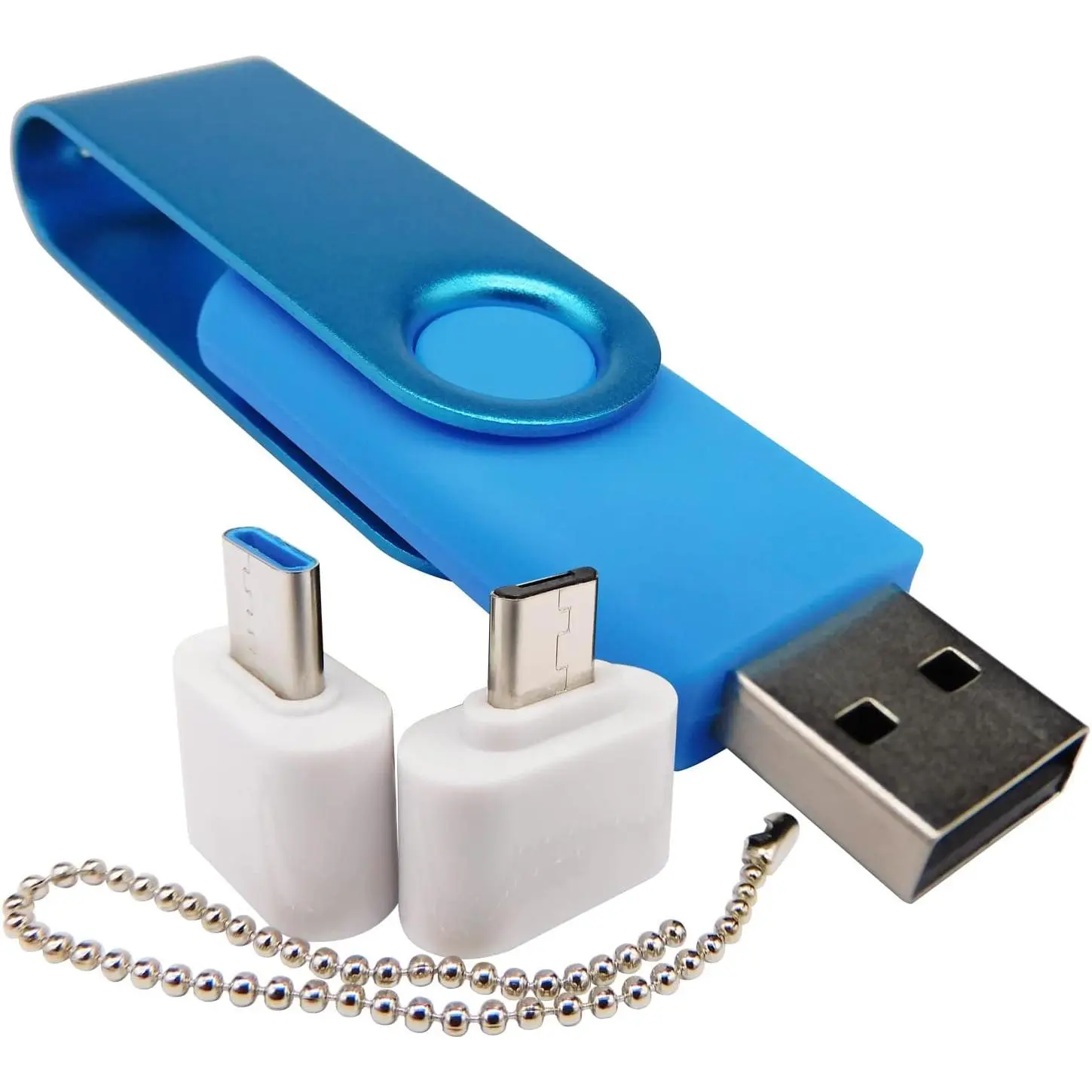 Mini Capacity USB Flash Drive Memory Sticks Thumb Drives with 1 OTG ( USB) and 1 Type-C (USB-C) Adaptor for Mobile Phone (Blue 128MB)