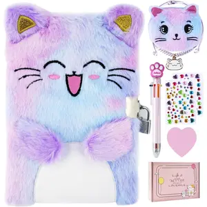 Cat Diary with Lock, Gift for 6 7 8 Year Old Girl, Secret Diary Journal Notebook with Coin Purse, Multicolored Pen, Post-it Note, Stickers, Practical Birthday Gift (A Happy Cat)