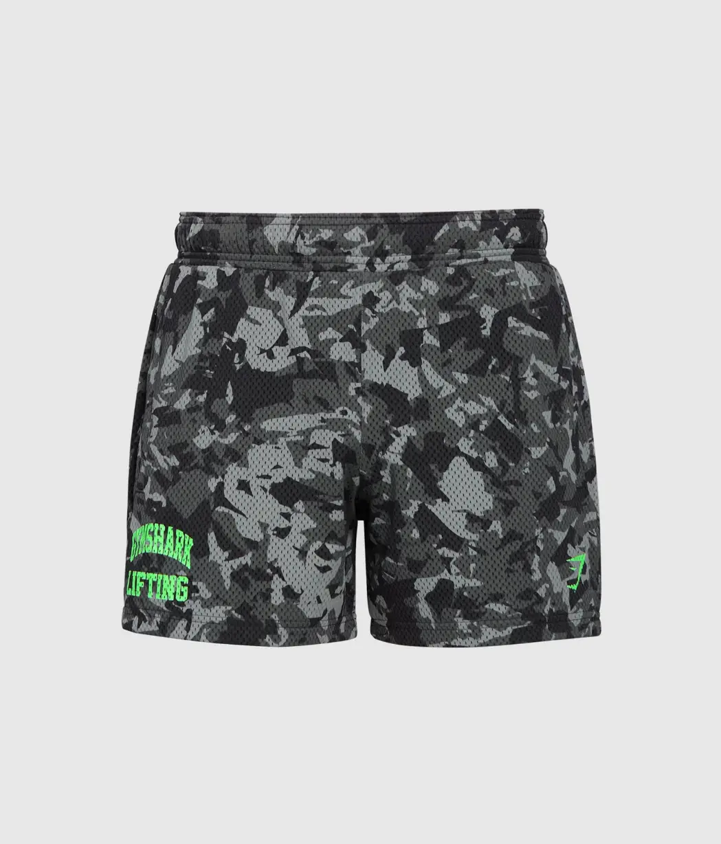 Printed Camo Lifting Mesh 5" Shorts, Men's Athletic Gym & Training Shorts