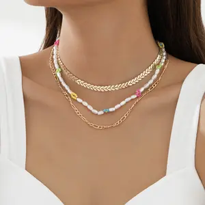 Ethnic Style Rice Bead Flower Necklace Bohemian Girly Colorful Daisy Choker Necklace Purple B