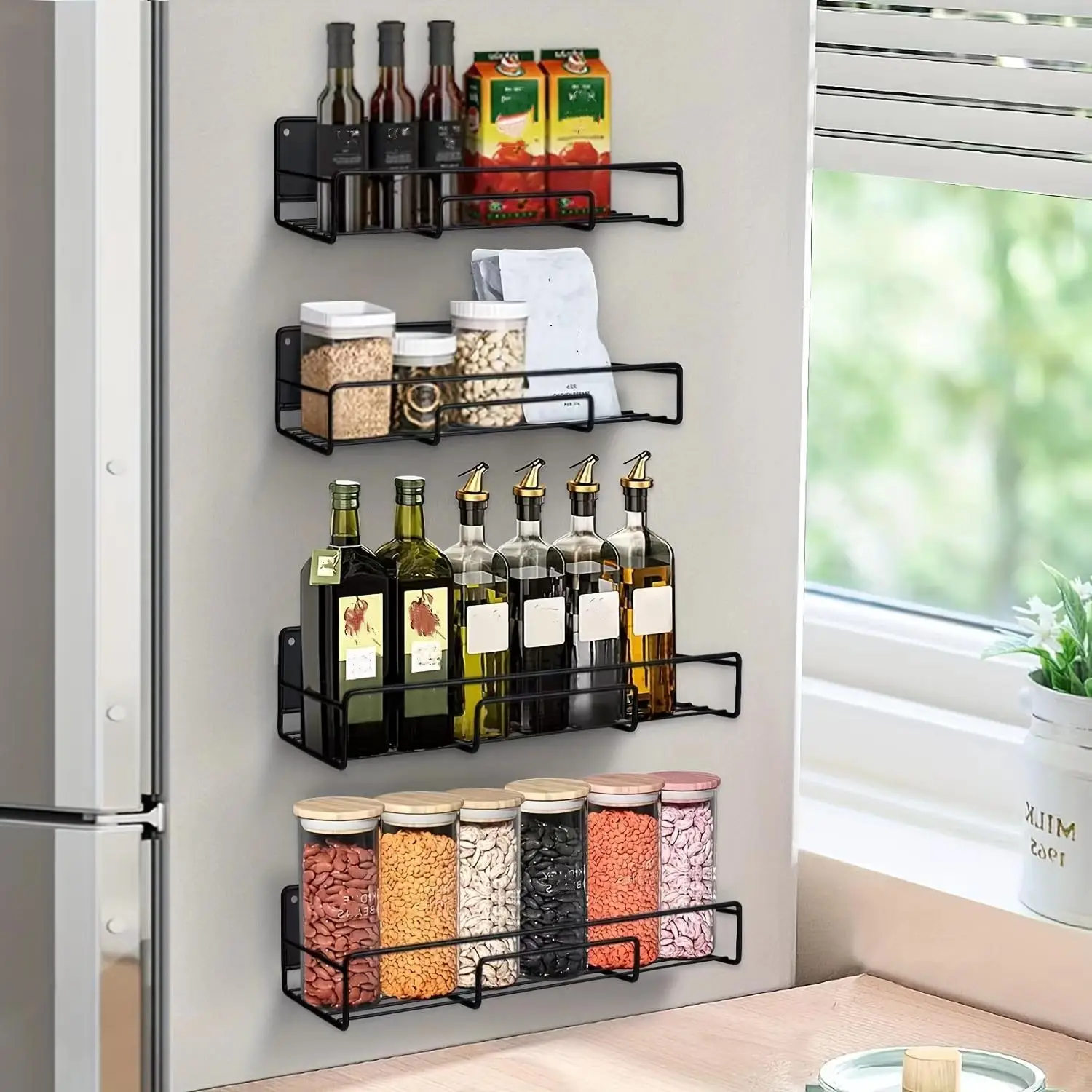 Magnetic Seasoning Rack, Space Saving Refrigerator & Microwave Seasoning Rack, Metal Fridge Hanging Rack, Home Organizer for Kitchen