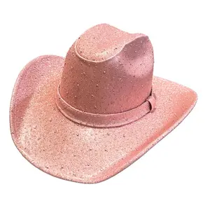 Glitter Galaxy Western Hats - Pink Glitter Cowboy Hat with Adjustable Buckle for Festivals and Parties