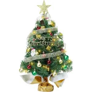 Small Mini Christmas Tree with 50 LED Lights 24 Inch /2FT Tabletop Prelit Artificial Christmas Tree Decorated  Boxes and  Ornaments for DIY Christmas Decoration( )
