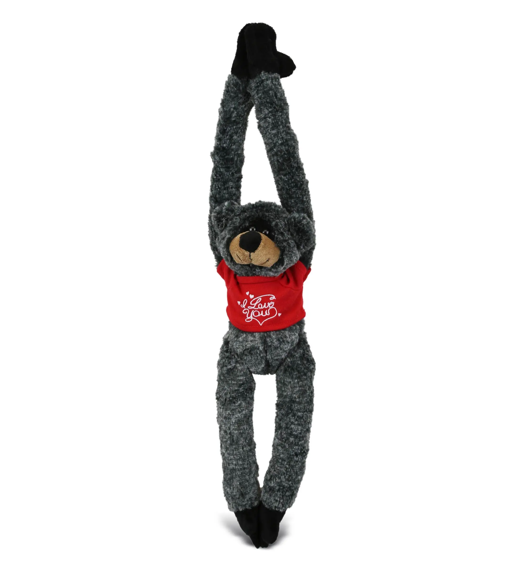 DOLLIBU 21 Inches Romantic Soft Fur Hanging Stuffed Black Bear Toy - Durable Materials Polyester Fabric, "I Love You" Red Shirt, Long Arms, Valentine's Day Gift for Wife, House Decoration, Adults to Kids, Boyfriend, Bedroom