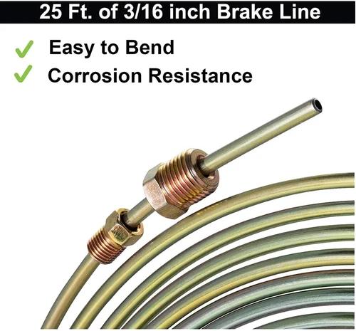 1Pcs Brake Line Tubing Kit, Galvanized Steel 25 Ft Roll Coil 3/16" OD Brake Pipe Tubing, With 16 Pcs Fittings Replacement Set, Universal Automotive Brake Fuel Transmission Line Repair Kit for Car Truck SUV Motorcycle