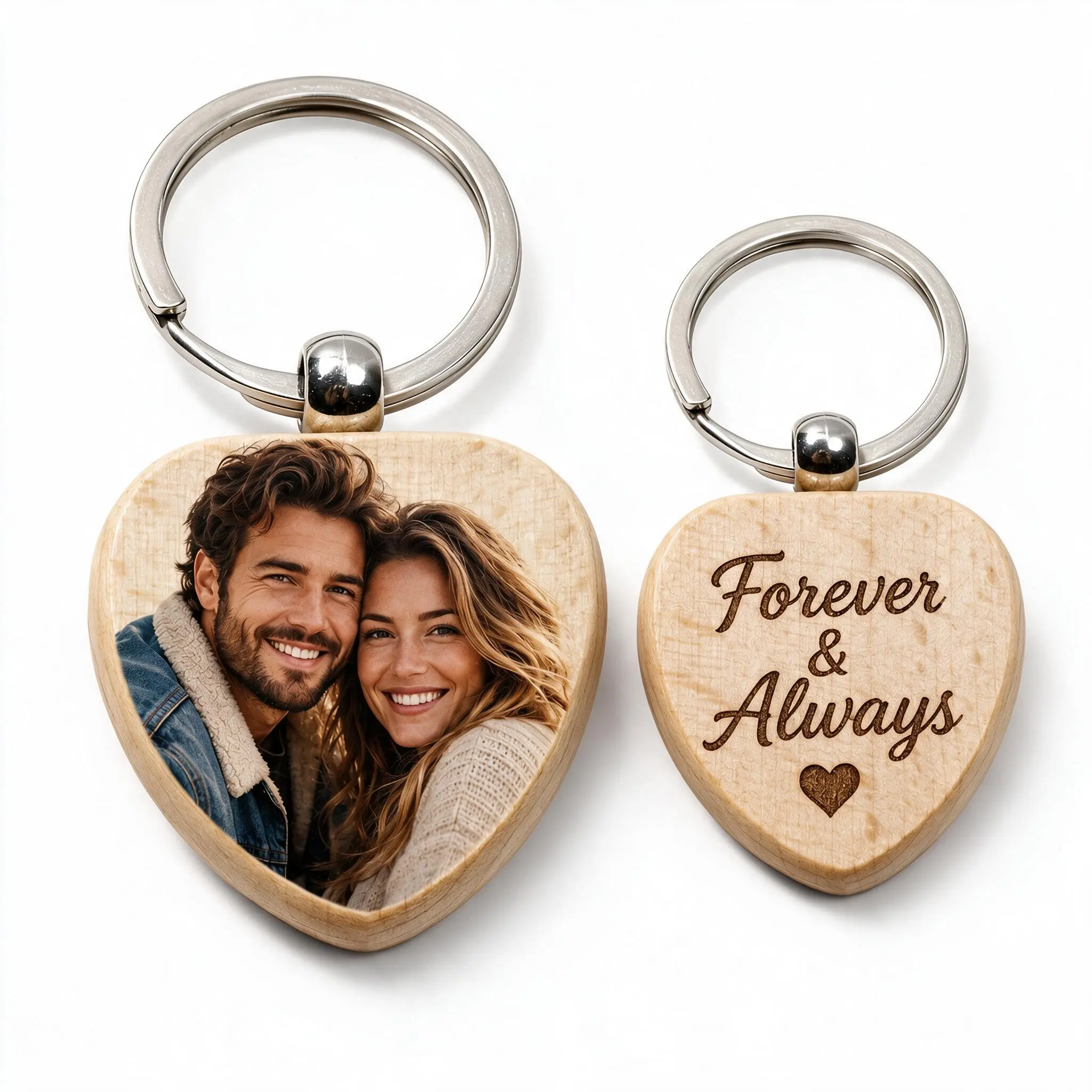 Custom Photo Double-Sided Beechwood Keychain, Personalized Engraved Wood Keychain, DIY Woodwork Gift for Men, Gifts for Boyfriend