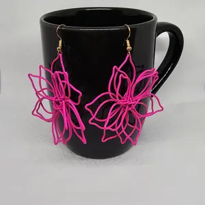 Beyond Lagniappe Pink Wire Flower Dangle Earrings - Lightweight and Elegant Handcrafted Jewelry for Women (Slightly Flawed)