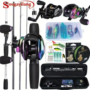 Sougayilang Fishing Lure Tackle Set - 4 Section 6.5ft Rod, 7.2:1 Baitcasting Reel, Max Drag 12LBS, Soft/Hard Bait, Accessories & Bag - Perfect for Catching More Fish!