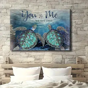 2D Flat 1pc Vibrant Turquoise Sea Turtle Canvas Painting for Indoor and Outdoor Use, Perfect for Home Office, Bathroom, Living Room, Bedroom, Cafe, Dining Room Wall Hanging Decoration- Wrapped Canvas Painting- Wooden Frame