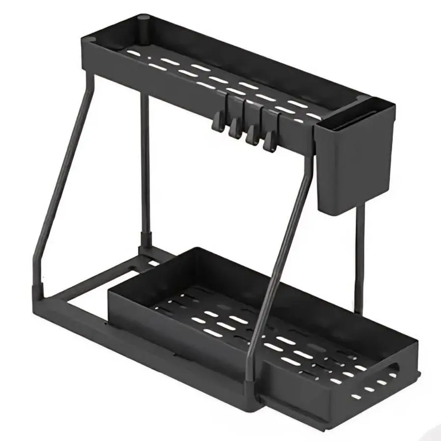 Under sink Organizer, 2-Tier Under Sink Storage Rack with Sliding Drawers for Kitchen Bathroom Cabinets, Pull Out Organizer for Pantry, Laundry Room & Closet Organization - 1 Pack