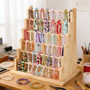 6-Tier Wooden Bracelet Holder Stand - Natural Wood Jewelry Display Rack for Rings, Bracelets, Bangles & Necklaces, Ideal for Retail & Home Organization