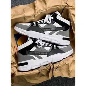 Men’s colorblock patchwork high-top sneakers—casual, breathable, comfortable sports running shoes with a round toe and chunky sole, versatile for everyday wear.