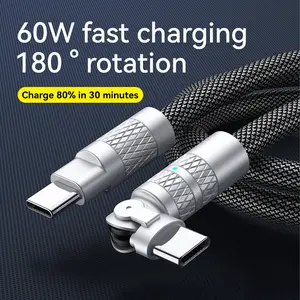 Muuto USB C to USB C Cable, Right Angle USB C Cable Type-c Fast Charging，PD60W Braided Type c to Type c, Rotational USBC Charger Cord Data Sync for iPhone 16/15 Pro,Max,ipad,Laptops ,MacBook Pro,Samsung S25 S26 Ultra