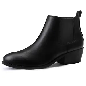 Women's Chef Chelsea Ankle Booties Low Heel Side Zip Walking Footwear Classic Stylish PU Leather Black or Brown for Bedroom Use Fashionable Girl