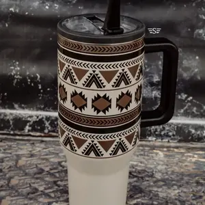 Western Stainless Steel Insulated 40 oz Tumbler with Aztec Design Portable Water Bottled Drinkware for Home Travel 6hrs Warm 12hrs Cold