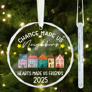 Good Neighbor Gift 2025 Round Crystal Glass Keepsake, Christmas Gift for Girls, Birthday Gift, Thank You Gift, Christmas Tree Ornament, Christmas Decor, Bedroom Decor, Room Decor