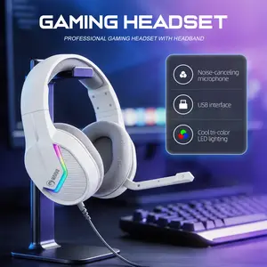 Marvo Stereo Gaming Headset USB 2.0 Wired Deep Bass PC Gaming Headset with LED Lighting Omnidirectional Microphone Noise-Cancelling USB Interface Compatible with PC Laptop