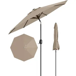 9FT Patio Umbrella Outdoor, Market Umbrella, Table Umbrella with Push Button Tilt and Crank, 8 Sturdy Ribs UV Protection Waterproof for Garden, Pool, Deck, Backyard (Tan)