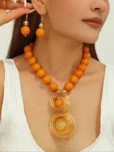 Handmade Synthetic Gemstone Necklace Earrings Set, Elegant Beaded Jewelry for Women, Unique Design, Perfect Gift Idea, Matching Jewelry Set