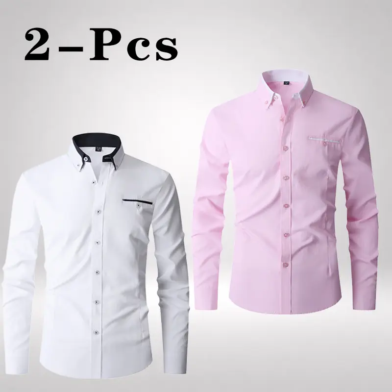 1/2 Pack Men's Long Sleeve Solid Collared Casual Button Shirts, Breathable Daily Outfits Suitable for Dating & Wedding