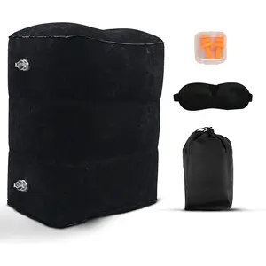 Inflatable Foot Rest Pillow for Airplane Travel - Adjustable  Rest for Long Flights, / Airplane Seat Extender - Black