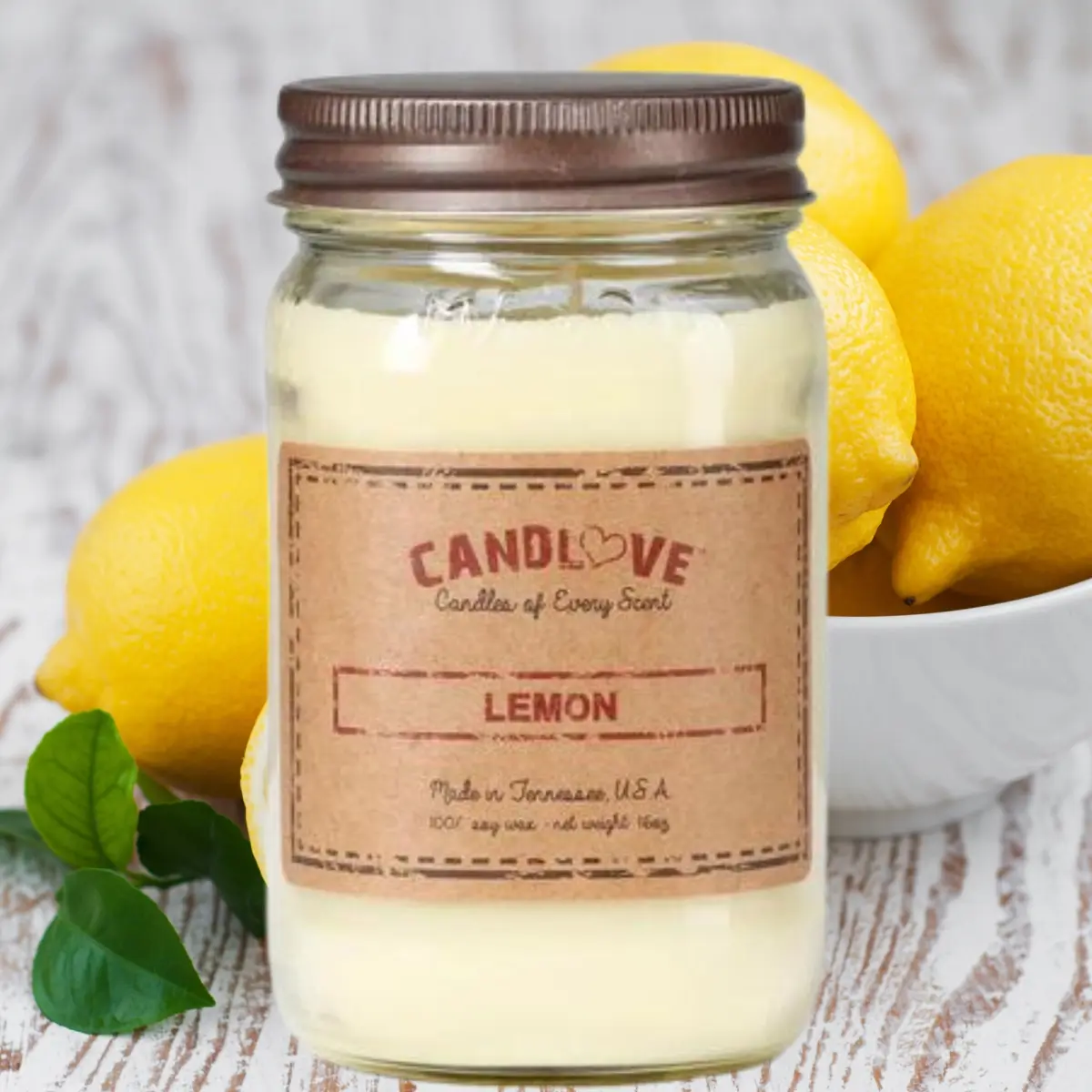 PPI SUPPLIES Lemon-C Candlove Lemon Scented Candle - Non-Toxic 100% Soy Candle - Handmade & Hand Poured Long Burning Candle - Highly Scented All Natural Clean Burning Candle (16 OZ Mason Jar) Made in The USA