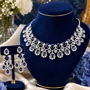 American Diamond (AD) Necklace & Earrings Set | Luxury Bridal Jewelry