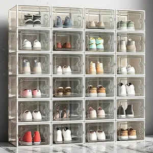 2026 new space-saving shoe box | 6/12/24-piece transparent stackable B type · plastic box · black and white boots/transportation/high heels storage