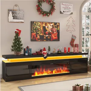 【2Packages Shipping】70in/80in TV Stand with Fireplace Up to 80" TVs/90" TVs, High Gloss LED Fireplace TV Stand Entertainment Center for 70/75+/80/90 inch TV, Modern Media TV Console Cabinet for Living Room,Black/white