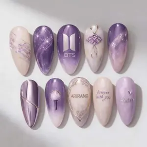 Kpop Comeback 2026 Press On Nails, Purple White Nail Set, 3D Luxury Gel Concert Nails 13P706