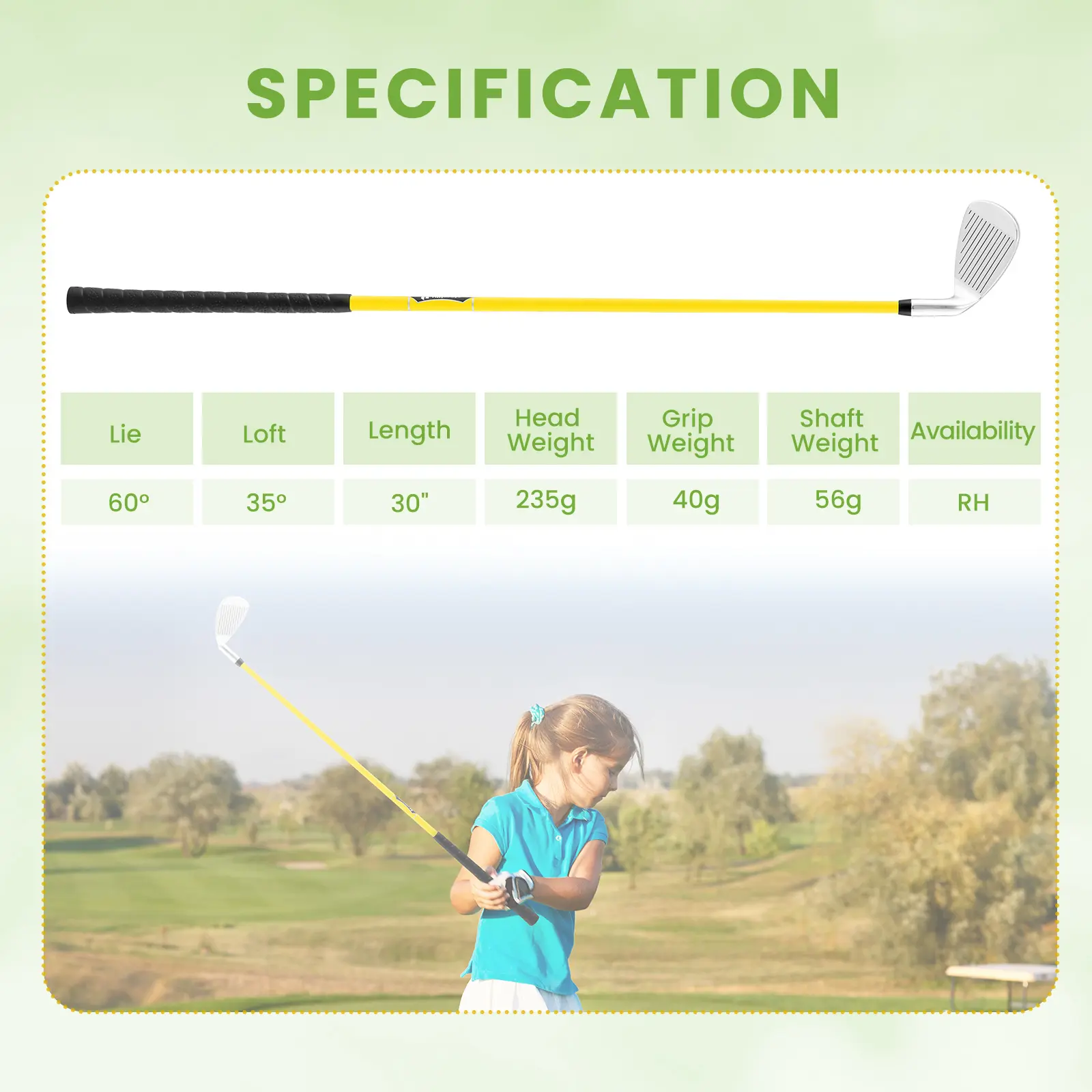 COSTWAY - Individual Gold Club for Boys and Girls with Fiberglass Shaft and Headcover-Yellow
