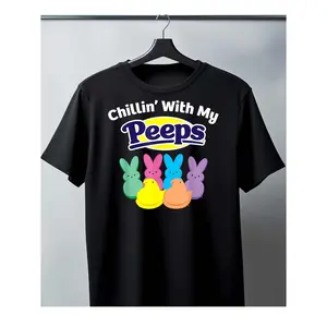 Men's Cotton Black T-Shirt - Chillin' With My Peeps Easter Theme Design
