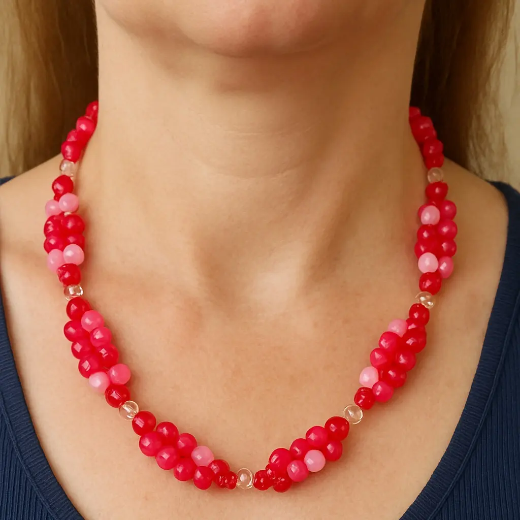 Crimson Blush Beaded Necklace with Red and Pink Beads for Women's Fashion Elegant Jewelry Accessory