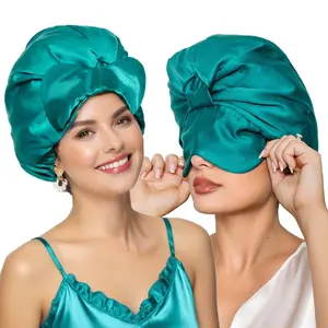 Double Layer Satin Bonnet with Eye Mask for Women -Non Slip Adjustable Hair Cap for Curly Hair -Breathable Night Sleep Bonnet -Heatless& Elastic