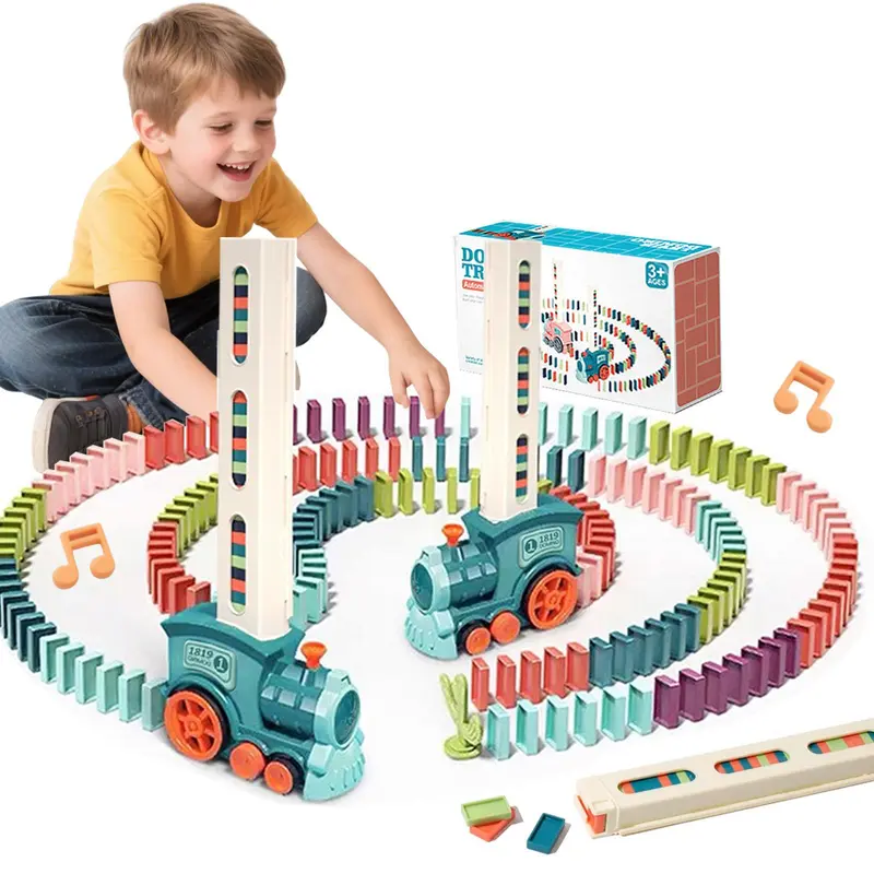 Automatic domino building and stacking creative games, domino train toy sets, electric domino dry Montessori toys, children's toys suitable for boys and girls.