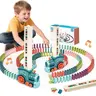 Automatic domino building and stacking creative games, domino train toy sets, electric domino dry Montessori toys, children's toys suitable for boys and girls.
